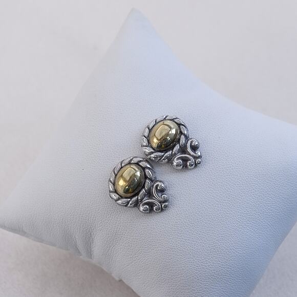 Brighton Moonglow Earrings Post Backs Studs Two Tone Gold Silver Plated Retired - Picture 2 of 6